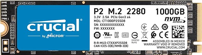 Crucial P2 1TB 3D NAND NVMe PCIe M.2 SSD Up to 2400MB/s – CT1000P2SSD8