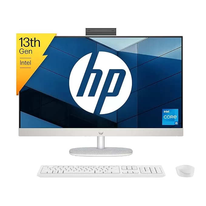 HP All-in-One PC 13th Gen Intel Core i5 27″ (68.6cm) FHD 16GB RAM, 1TB SSD, Intel UMA Graphics, 710 White Wireless Keyboard and Mouse Combo (Windows 11 Home, MSO 21, Shell White, 6.72 Kg)